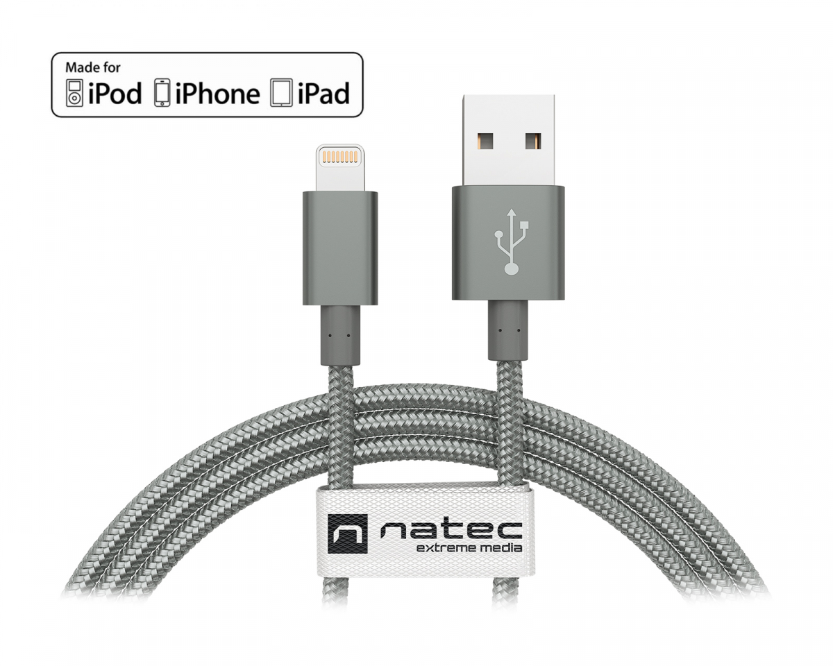 Natec Lightning Kabel MFi Nylon - Lightning > USB (1.5 m) Grau NKA-1538