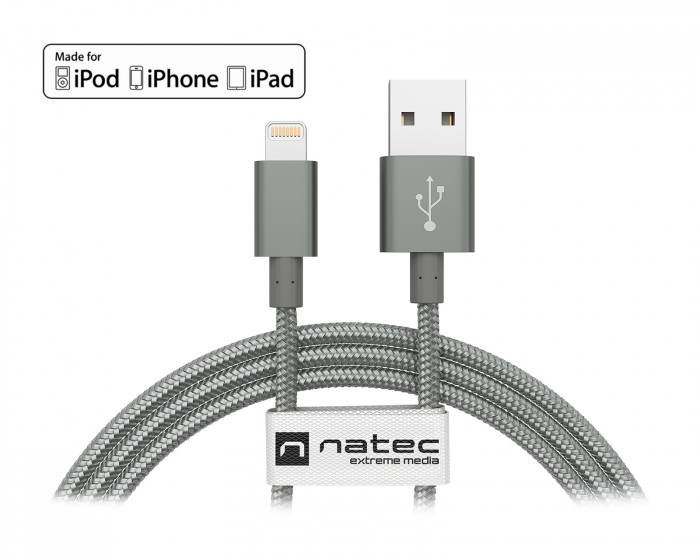 Natec Lightning Kabel MFi Nylon - Lightning > USB (1.5 m) Grau