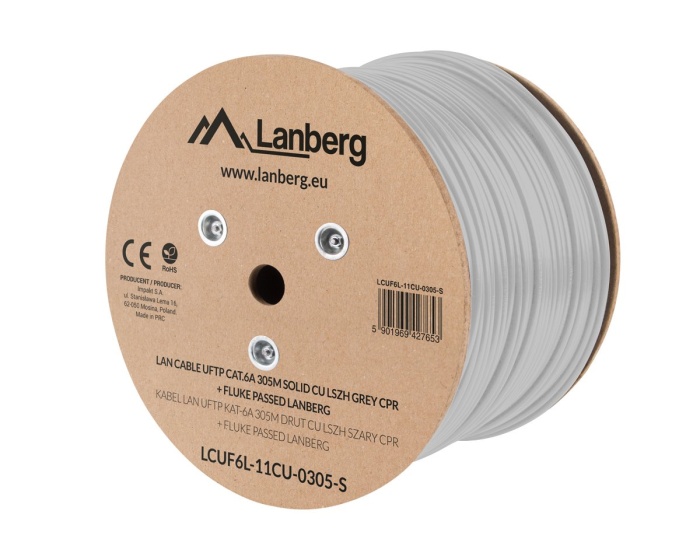 Lanberg 305 Meter Cat6A UFTP Solid CU LSZH Netzwerkkabel Grau CPR + Fluke Passed