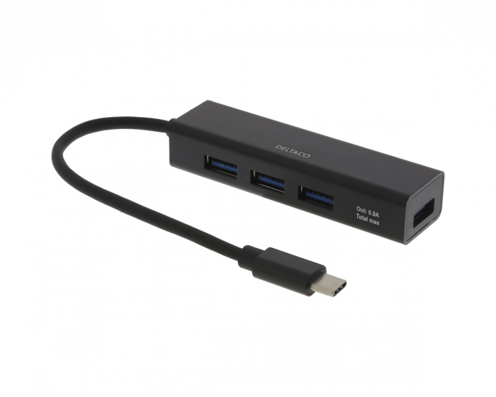 Deltaco USB-C Mini Hub 4xUSB-A Port - Schwarz