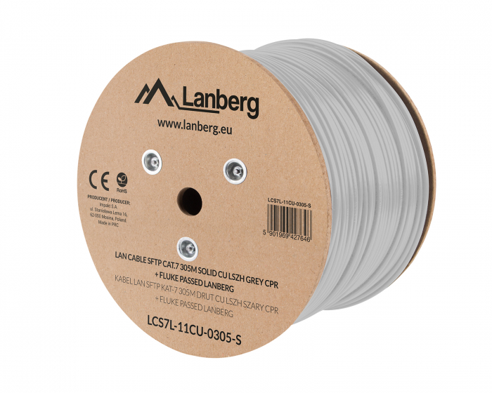 Lanberg 305 Meter Cat7 SFTP Solid CU LSZH Netzwerkkabel Grau CPR + Fluke Passed