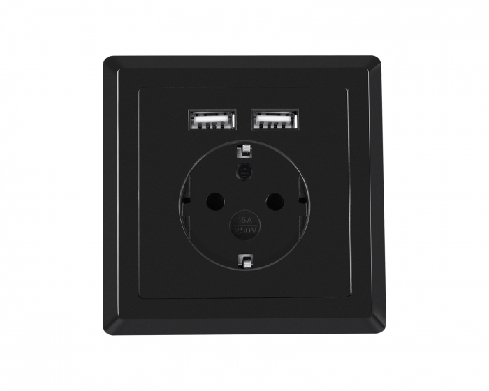 Lanberg AC Steckdose mit 2 USB Ports - Schwarz