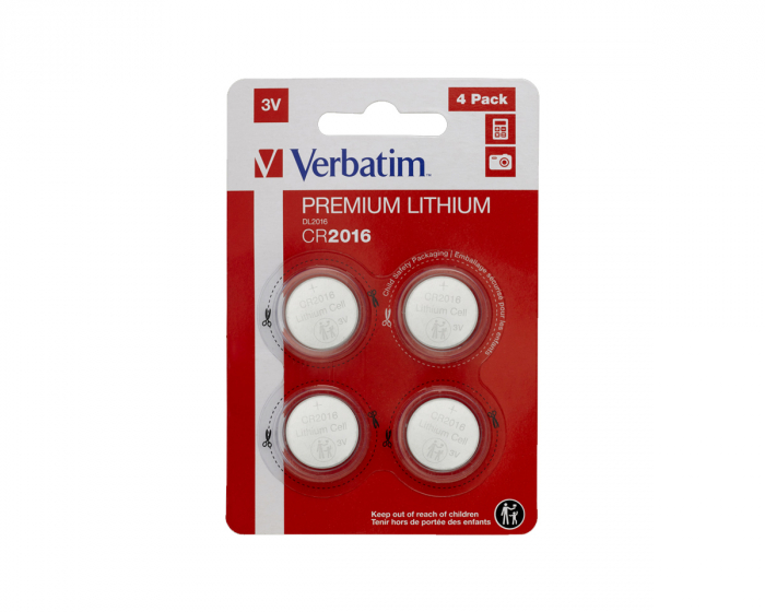 Verbatim Lithium Knopfzelle Batterie CR2016 - 4 Stück