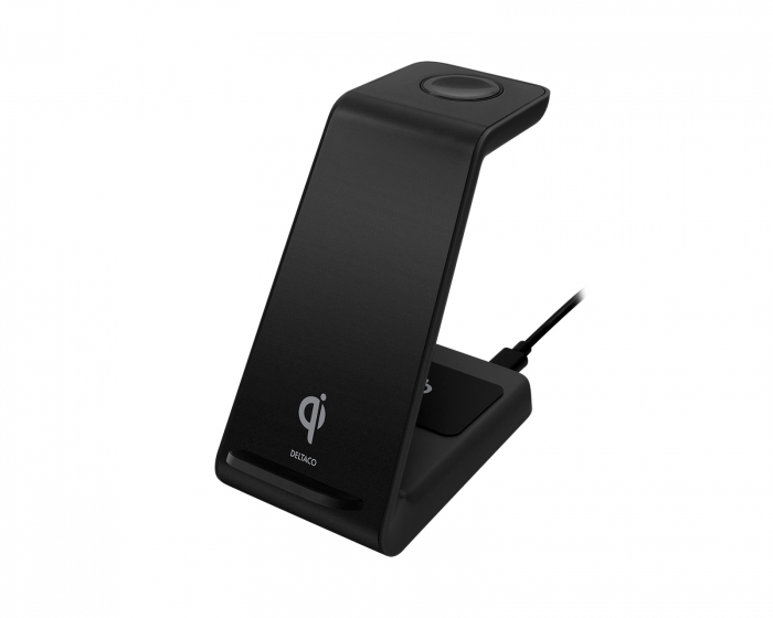 Deltaco 3-in-1 Wireless Charger, 15W, USB-C, Qi - Schwarz