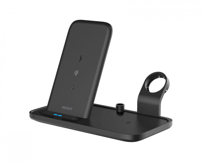 Deltaco 2-in-1 Wireless Charger, 10W, USB-C, Qi - Schwarz