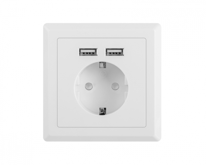 Lanberg AC Power Socket With 2 USB Ports - Weiß Steckdosen