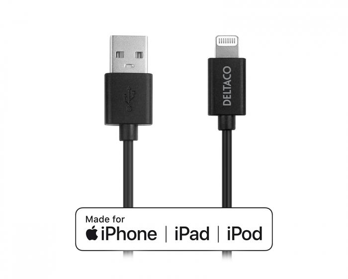 Deltaco USB-A > Lightning MFi - Lade- und Synchronisationskabel 2m - Schwarz