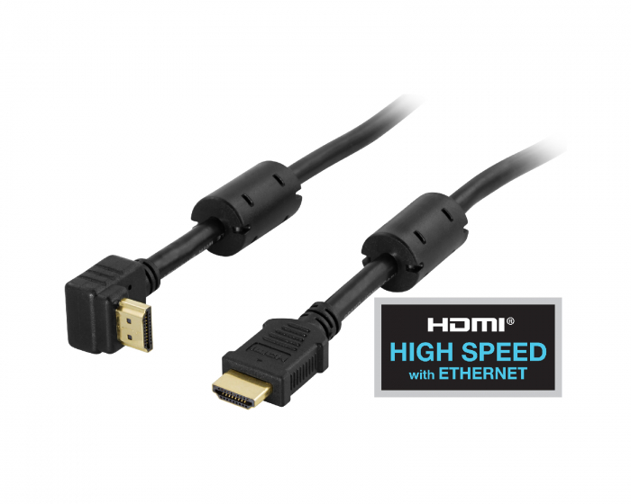 Deltaco Abgewinkelt HDMI Kabel High Speed with Ethernet, 4K, Ultra HD in 60Hz - Schwarz - 0.5m