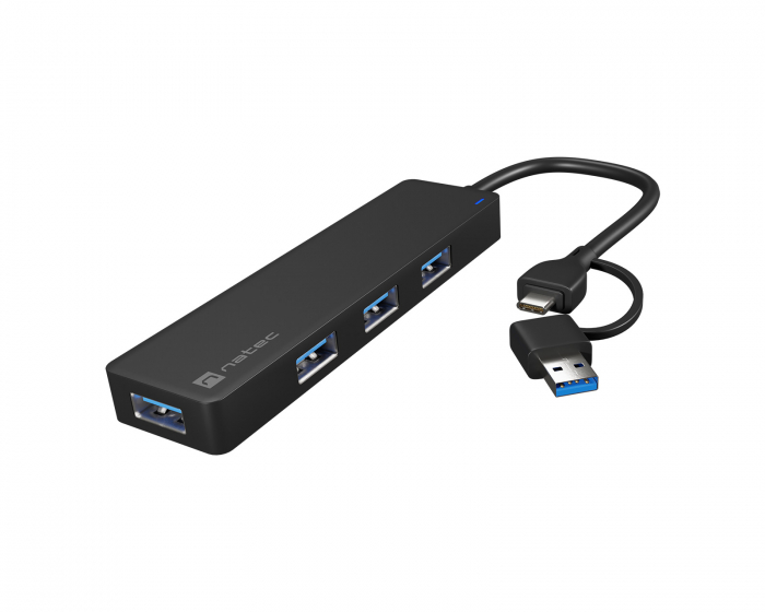Natec USB-C 3.0 Hub Mayfly Schwarz + USB-A Adapter