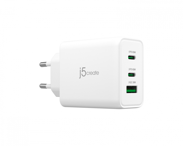 j5create Wall Charger GaN, 65 W, 2x USB-C, 1x USB-A, 3-Port Charger - Ladegerät