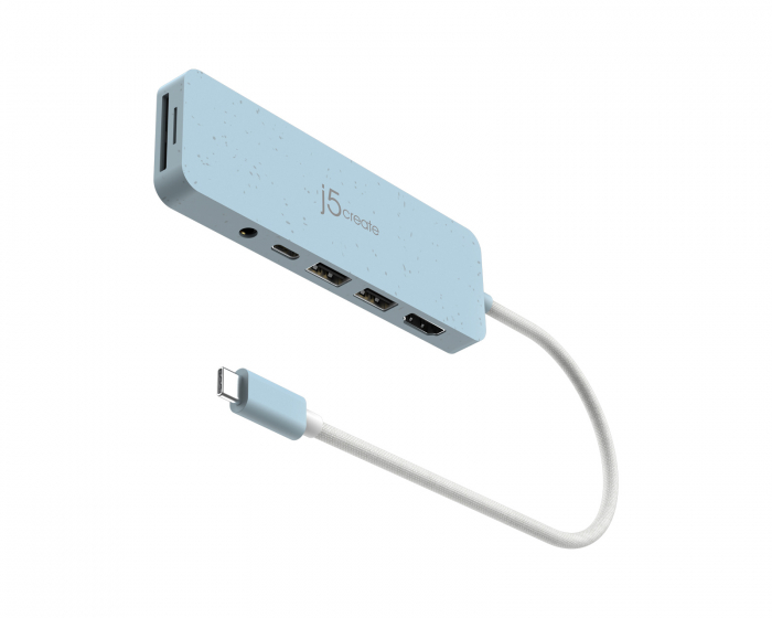 j5create USB-C-Multi-Port-Hub mit 60W Stromversorgung - Blau