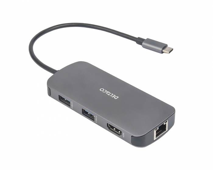 Deltaco USB-C Dockingstation mit 8 Ports - Grau