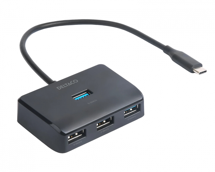 Deltaco USB-C Dockingstation mit 4 Ports - Schwarz