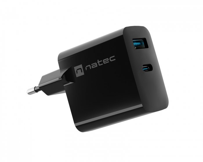 Natec Ribera GaN USB-Ladegerät USB-A & USB-C - 45W - Schwarz