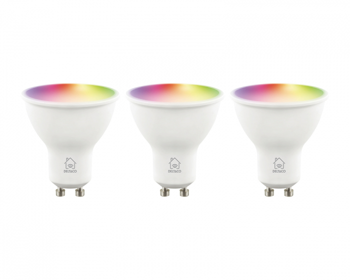 Deltaco Smart Home RGB LED Lampe GU10 WiFi 4.7W - 3-pack