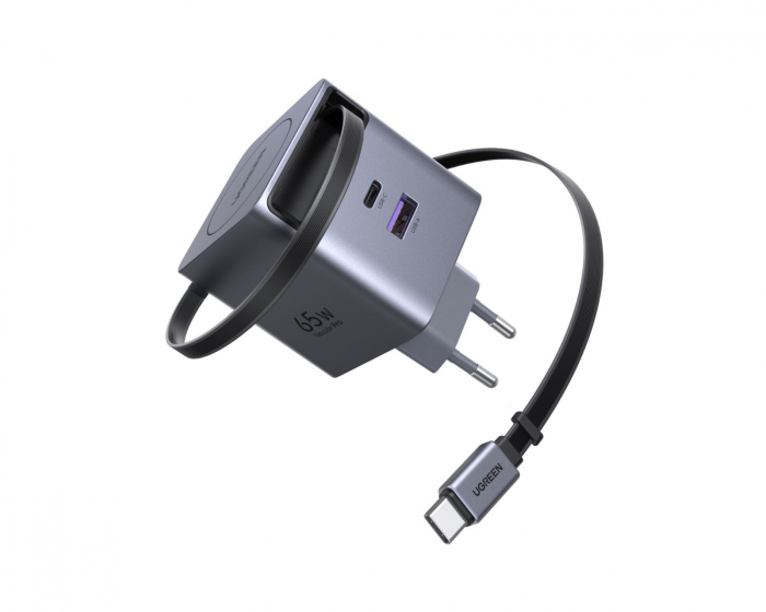 UGREEN 65W GaN Schnellladegerät mit zurückziehbarem Kabel