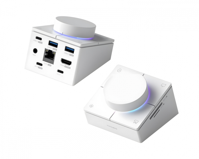Hagibis USB-C-Hub mit Drehregler und Schnellzugriffstasten – 2,5G Ethernet-Port – Weiß