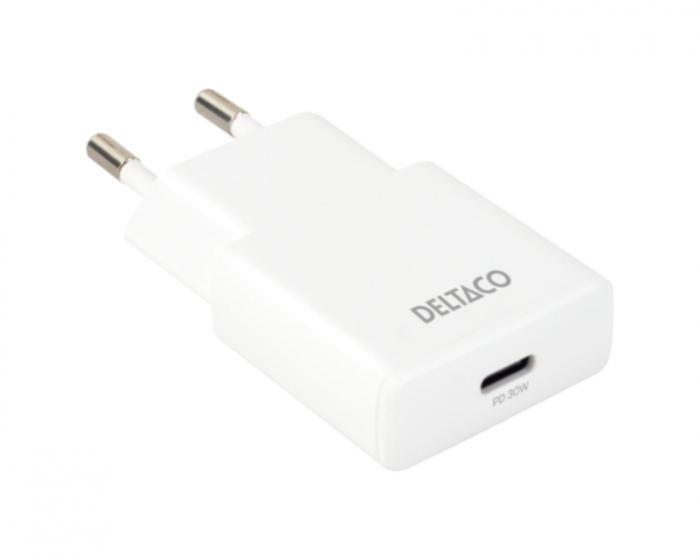 Deltaco 30W USB-C Wandladegerät - Slim White