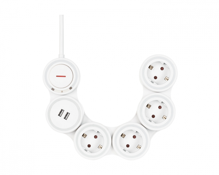 Deltaco Smart Home Flexible Steckdosenleiste mit 4 Ausgängen, 1,4m, 16A 3500W, 2x USB-A