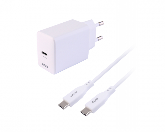 Deltaco USB-C Wandladegerät 30 W - 1.5m - Weiß