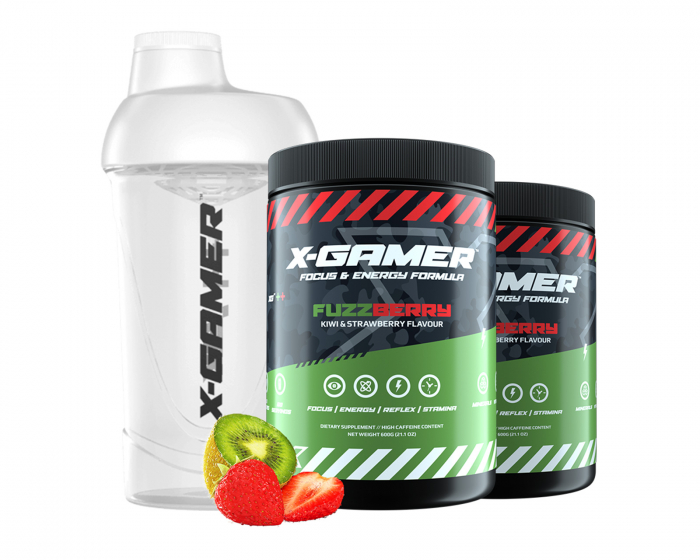 X-Gamer 2 x 600g X-Tubz FuzzBerry - 60 Tagesportionen + Shaker