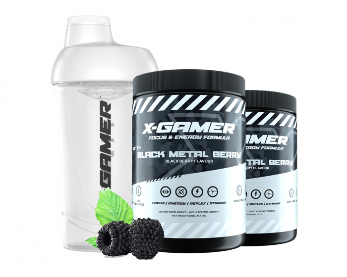X-Gamer 2 x 600g X-Tubz HOFFA Black Metal Berry- 60 Tagesportionen + Shaker