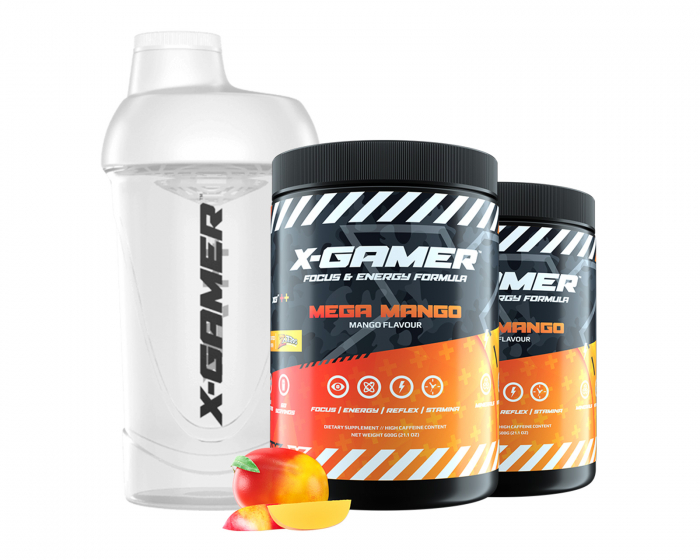 X-Gamer 2 x 600g X-Tubz Mega Mango - 60 Tagesportionen + Shaker