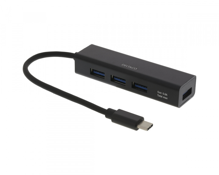 Deltaco USB-C Mini Hub 4xUSB-A Port - Schwarz