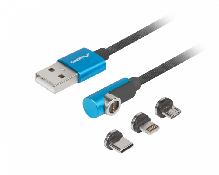 Lanberg 3in1 Premium Magnetisch Kabel Gewinkelt QC 3.0 - Blau