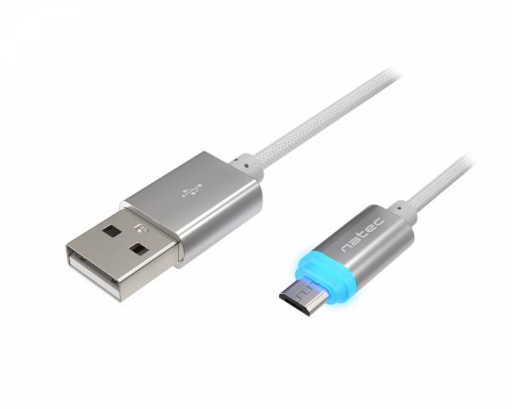 Natec PRATI Ladekabel Micro USB > USB-A 2.0 - Silver LED 1m