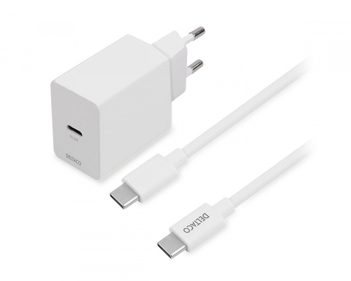 Deltaco USB-C PD Wall Charger 20 W incl USB-C Cable - Weiß Ladegerät