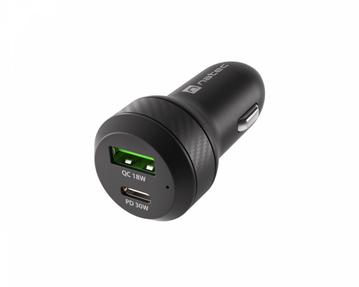 Natec Coney Autoladegerät - 1x USB-A 1x USB-C 48W PD 3.0 - Schwarz