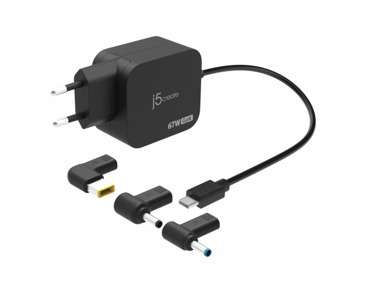 j5create 67 W GaN PD USB-C, Mini-Ladegerät mit 4.5 mm DC-Wandler