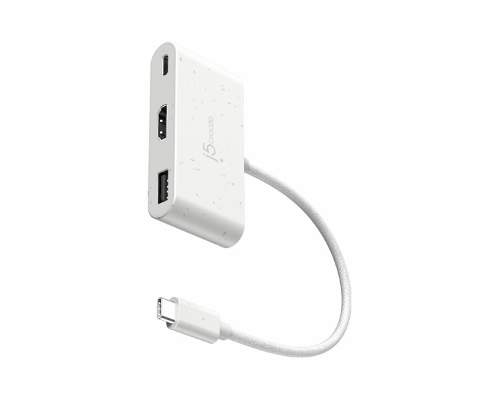 j5create USB-C zu HDMI 4K und USB Typ-A mit 90 W Power Delivery - Weiß