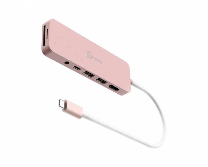 j5create USB-C-Multi-Port-Hub mit 60W Stromversorgung - Rosa