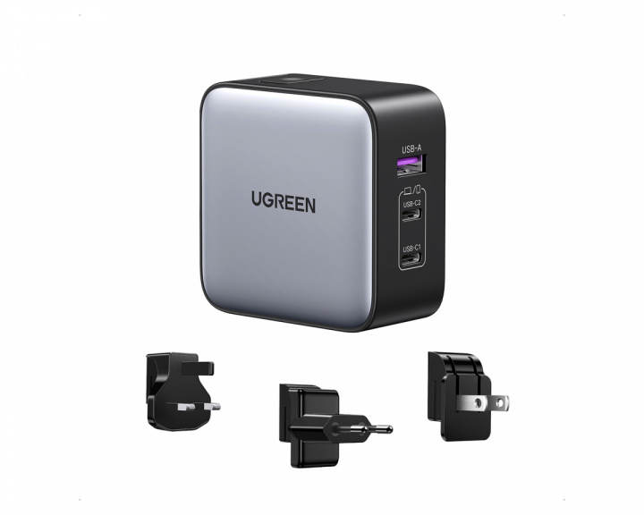 UGREEN Nexode 65W 3-Port GaN Ladegerät mit TReisestecker (US/UK/EU)