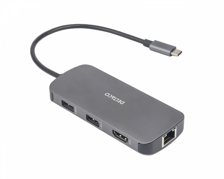 Deltaco USB-C Dockingstation mit 8 Ports - Grau