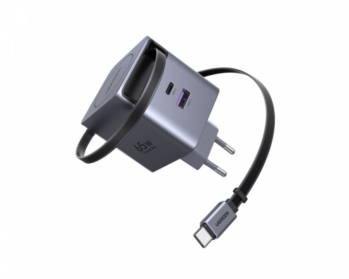 UGREEN 65W GaN Schnellladegerät mit zurückziehbarem Kabel