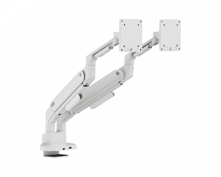  Monitorarm mit Gasfeder und USB‑A- & USB‑C‑Anschlüssen – 2 Monitore – Weiß