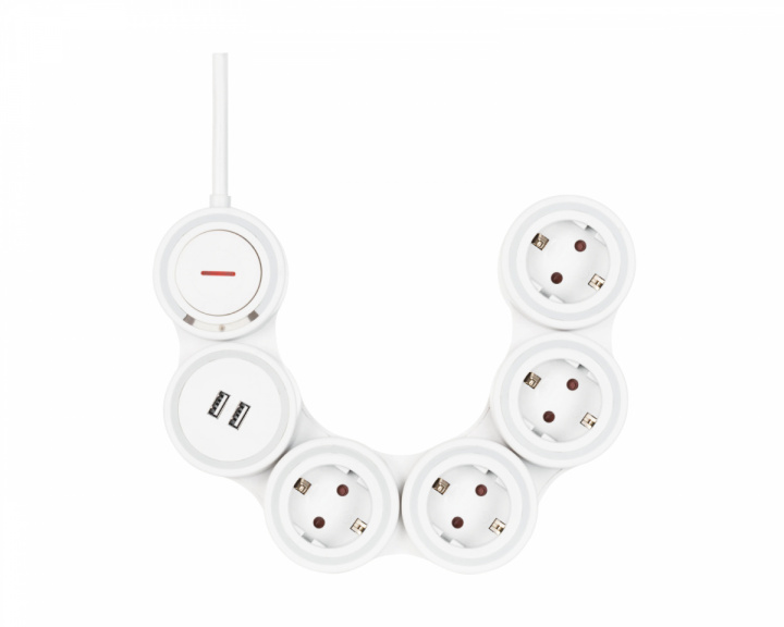  Flexible Steckdosenleiste mit 4 Ausgängen, 1,4m, 16A 3500W, 2x USB-A