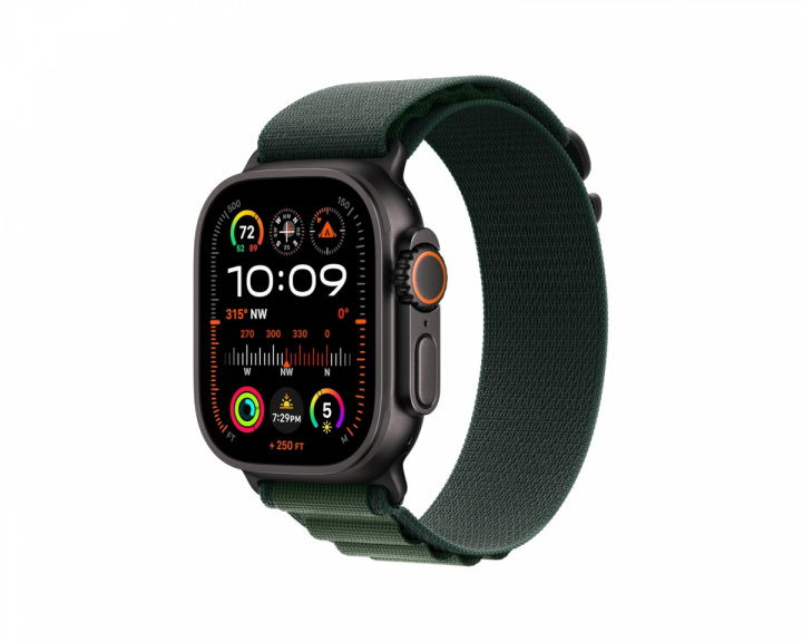 Apple Watch Ultra 2 GPS + CELL Schwarzes Titan-Gehäuse / Dunkelgrünes Alpine Loop - Mittel