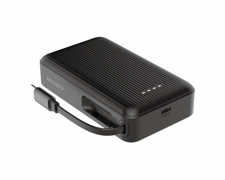  10 000 mAh Powerbank, ausziehbares Kabel 90 cm - Schwarz