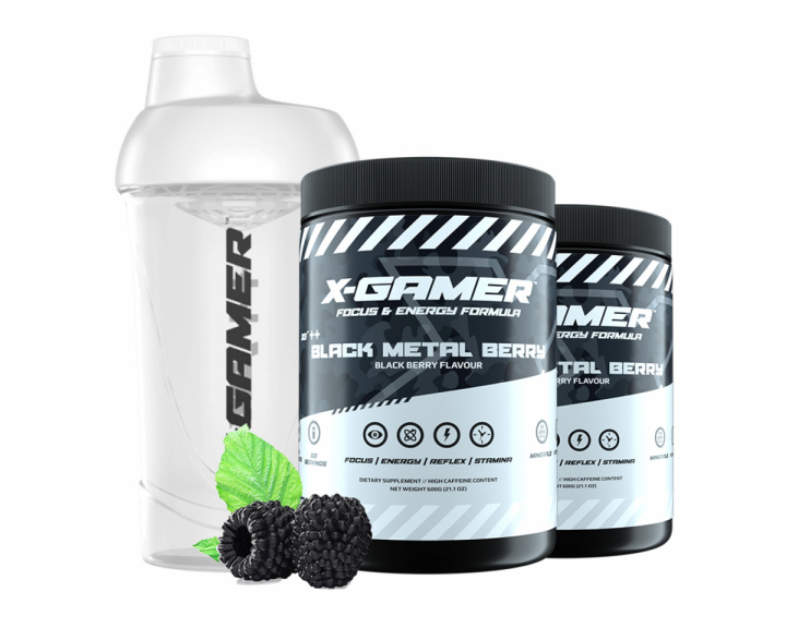 X-Gamer 2 x 600g X-Tubz HOFFA Black Metal Berry- 60 Tagesportionen + Shaker