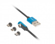 3in1 Premium Magnetisch Kabel Gewinkelt QC 3.0 - Blau