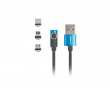 3in1 Premium Magnetisch Kabel Gewinkelt QC 3.0 - Blau