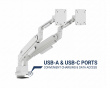 Space-Efficient Monitorarm mit Gasfeder und USB Anschlüssen – 2 Monitore – Weiß