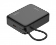 10 000 mAh Powerbank, integriertes Stoffkabel - Schwarz