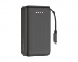 10 000 mAh Powerbank, ausziehbares Kabel 90 cm - Schwarz